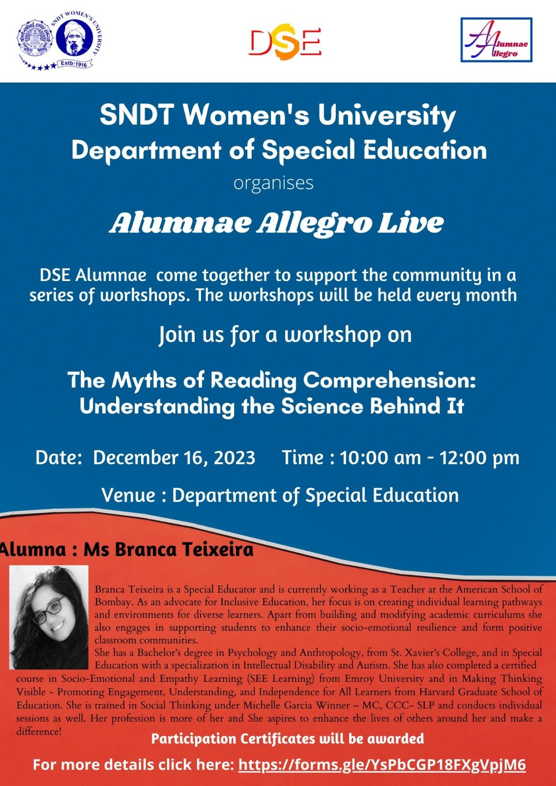 Alumnae Allegro- Workshop on The Myth of Reading Comprehension:Understanding the Science behind it
