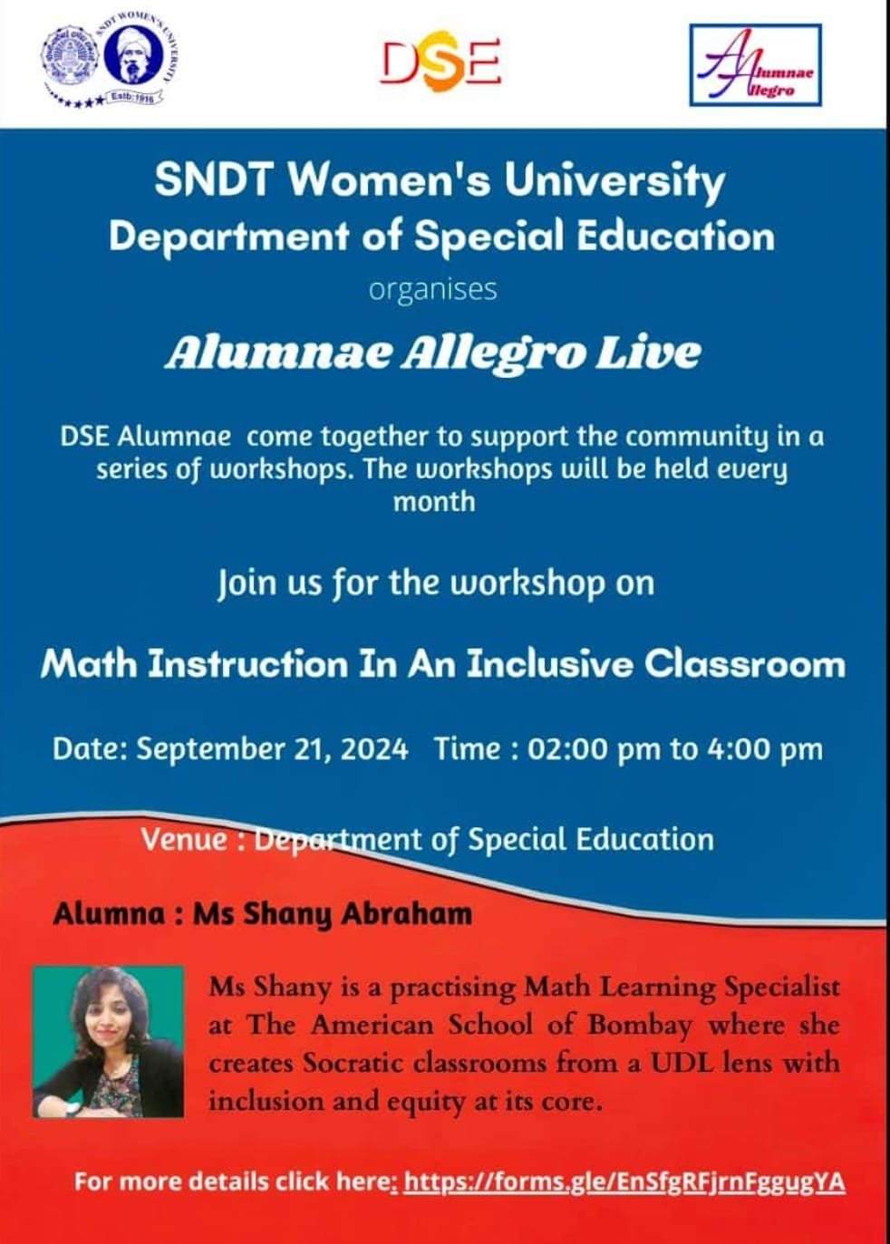 Alumnae Allegro- Workshop on Math Instruction In An Inclusive Classroom by Ms Shany Abraham